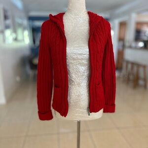 Arizona Jean Company Red Cable Knit Cardigan Sweater